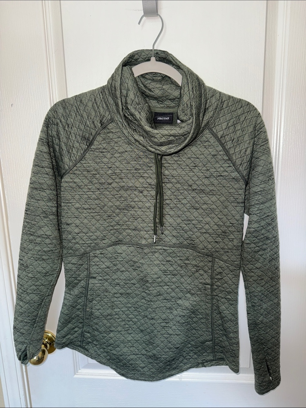 Marmot Quilted Cowl Pullover Sweater - Olive Green